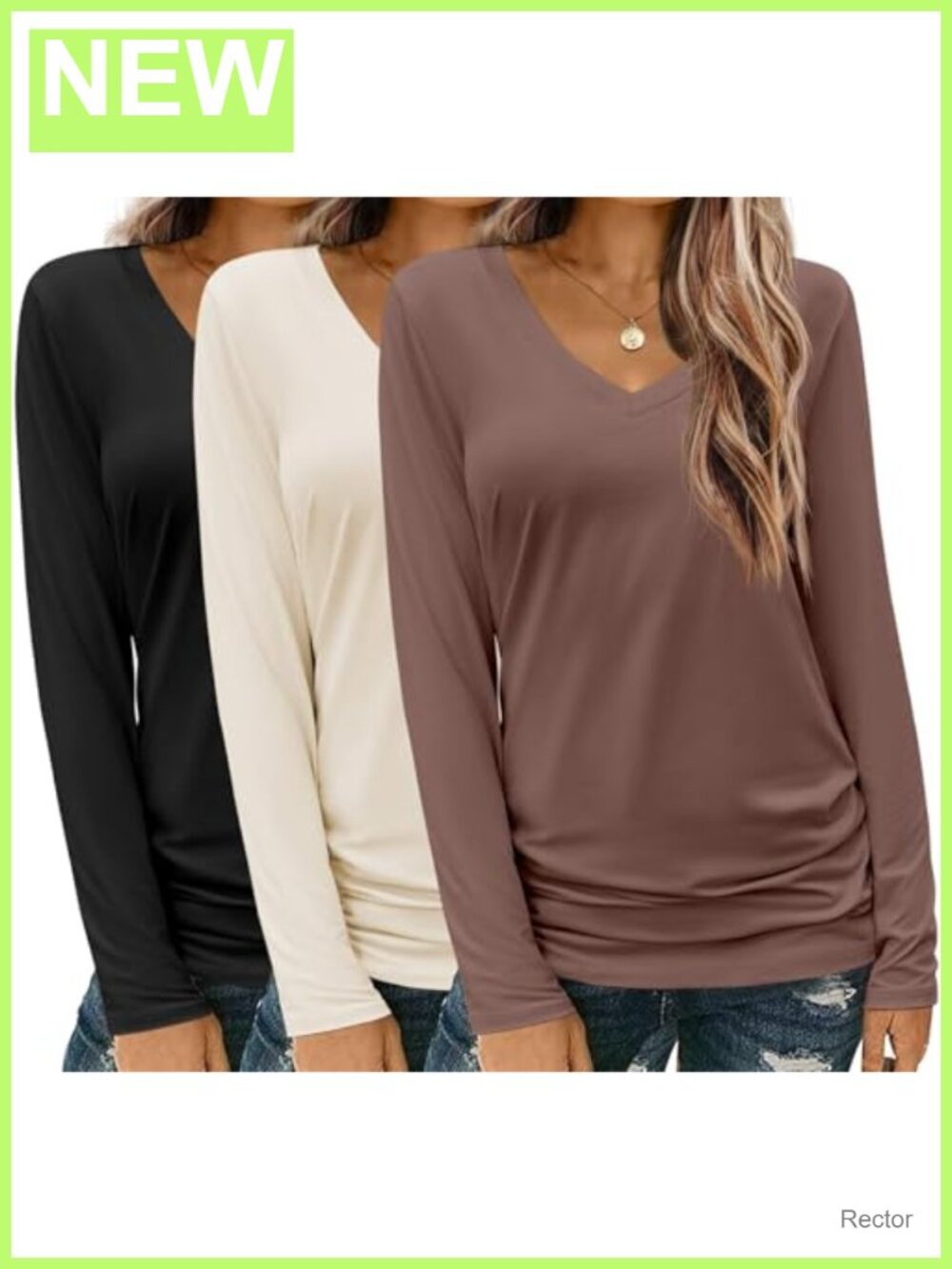 3 Pack Long Sleeve V Neck T-Shirts Women Loose Fit Casual Fall Tops